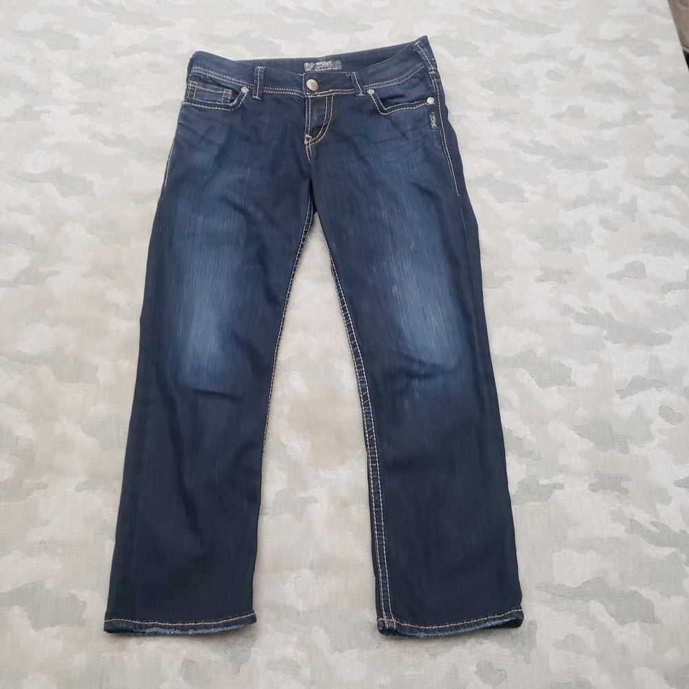 Silver Jeans Womens 29 Blue Suki Capri Pockets Denim Dark Wash